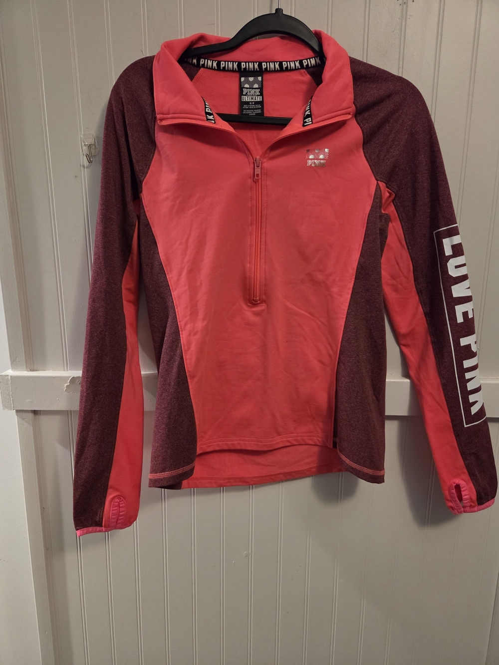 PINK Victoria's Secret Coral & Burgundy Half-Zip Jacket